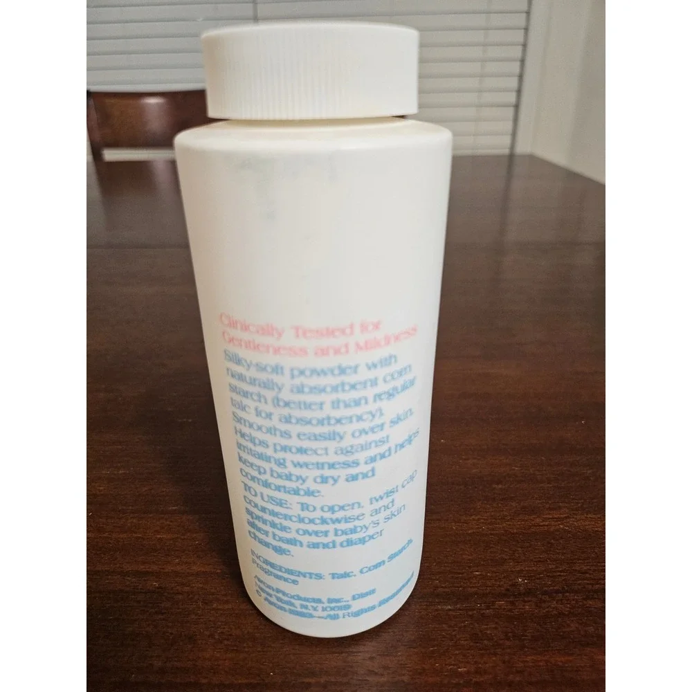 Avon Bottle Clearly Gentle Baby Powder Baby 7.5 oz White Vintage Cornstarch Bear